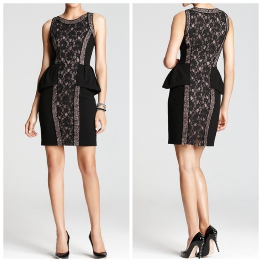 BCBGMaxAzria Lilou black peplum lace dress